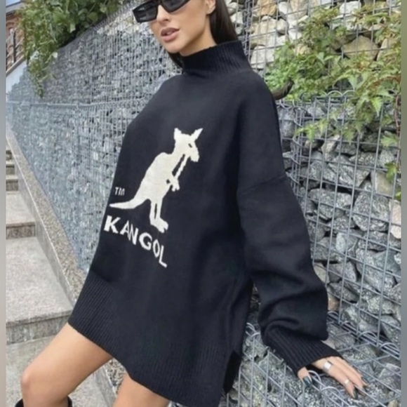 Kangol x H&M Black Oversized Mock Neck Logo Sweater XS - Picture 1 of 5